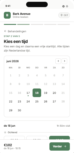 Klant kiest een datum en tijd in de online boekingsflow van Trim Slimmer